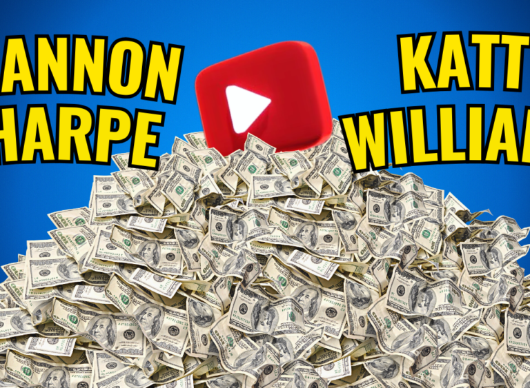 youtube logo on a pile of money with Shannon Sharpe and Katt Williams